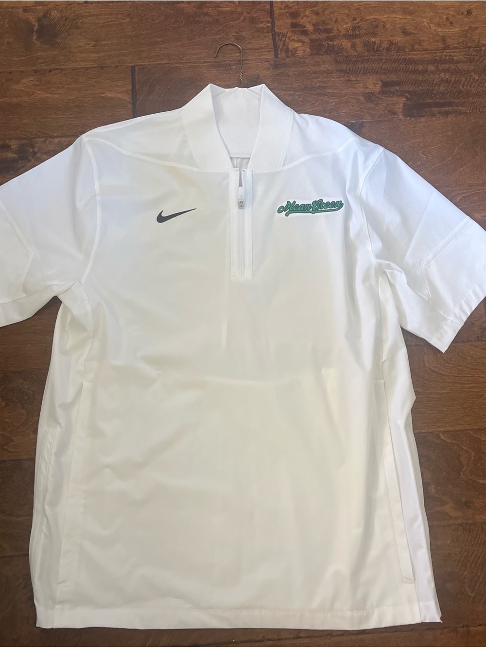 Nike White Short-Sleeve Half-Zip Pullover with Green Script